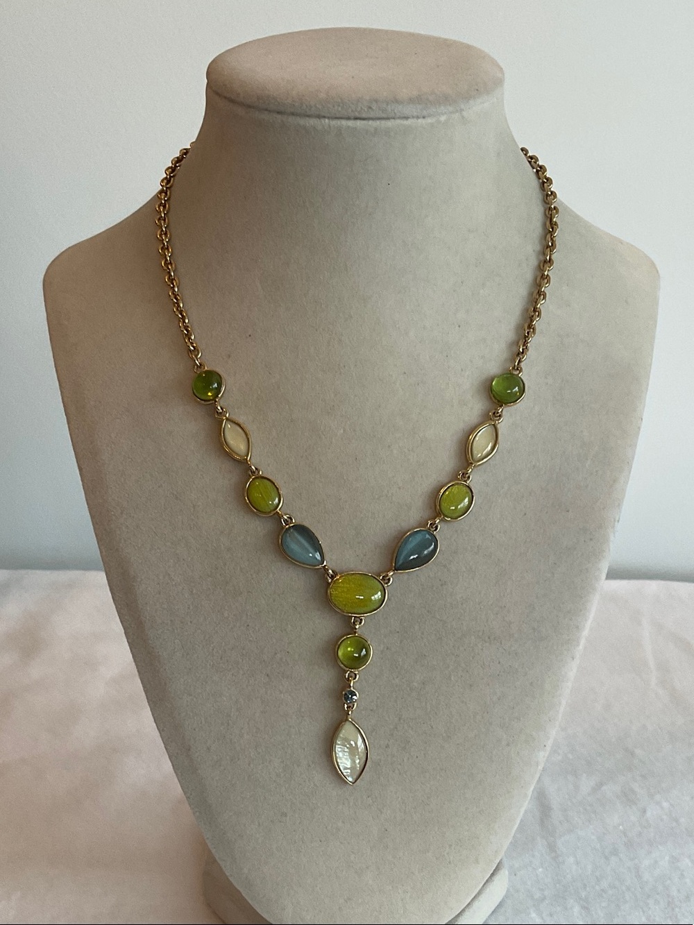 Gold-Tone Green & Blue Glass Pendant Necklace